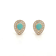14K Yellow Gold Pear Opal and Diamond Halo Stud Earrings